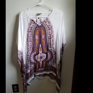 Urban Nomad poncho flowy top white tribal s m